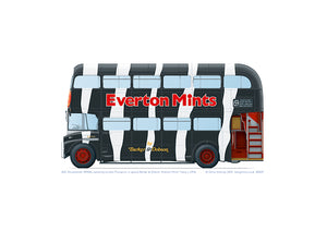 Routemaster 906 in black and white Everton Mints advert scheme.