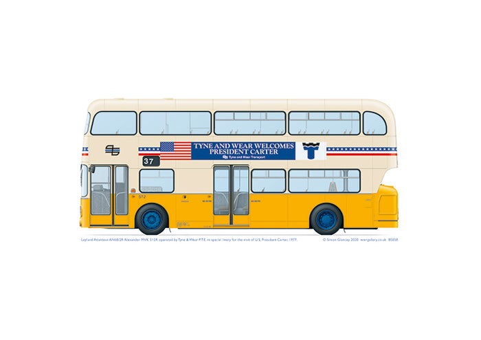 Leyland Atlantean AN68/2R MVK512R of TWPTE in special Presidential visit livery, 1977