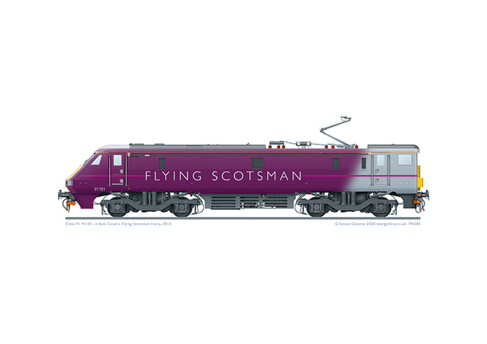 Class 91101 of East Coast Trains in special 'Flying Scotsman' livery, 2013