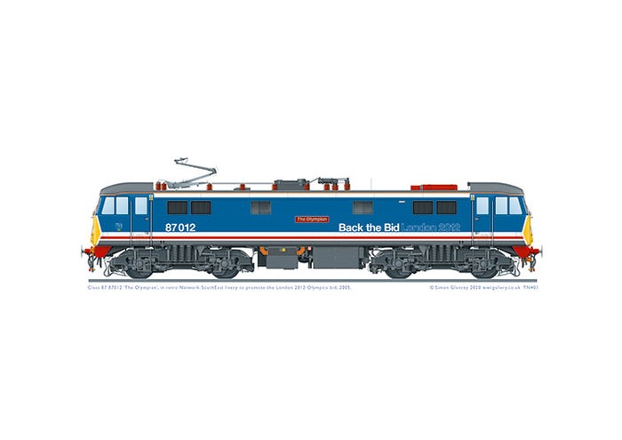Class 87 87012 'The Olympian' in retro Network SouthEast style livery