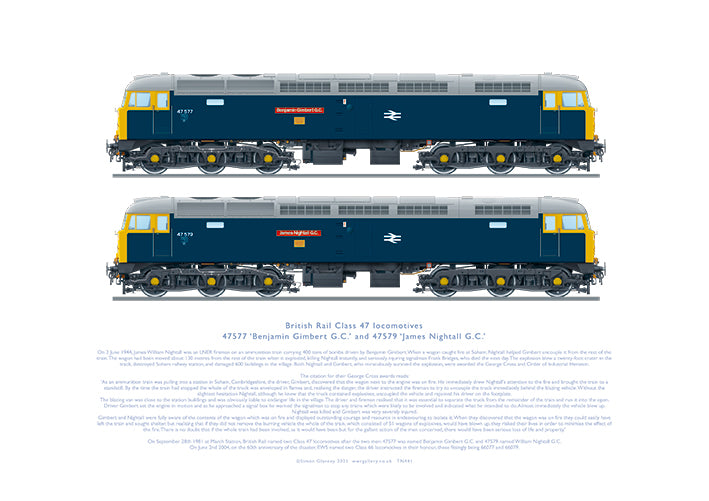Class 47 47577 ‘Benjamin Gimbert G.C.’ & 47579 ‘James Nightall G.C ...